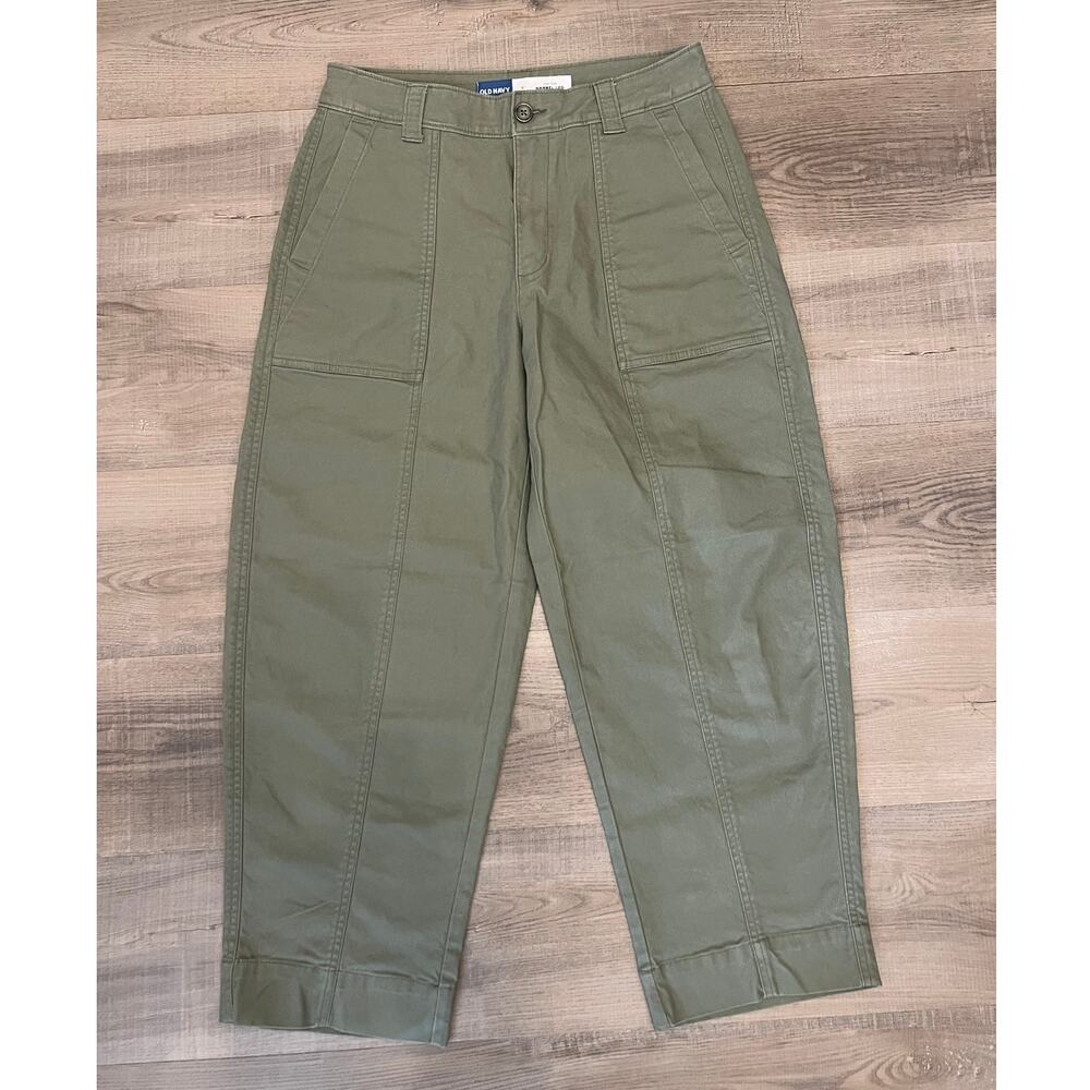 Utility Army Green High Waist Barrel Leg Pants